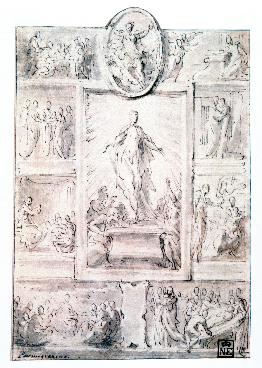 Kompositionsskizze, um 1513-1540 von Parmigianino