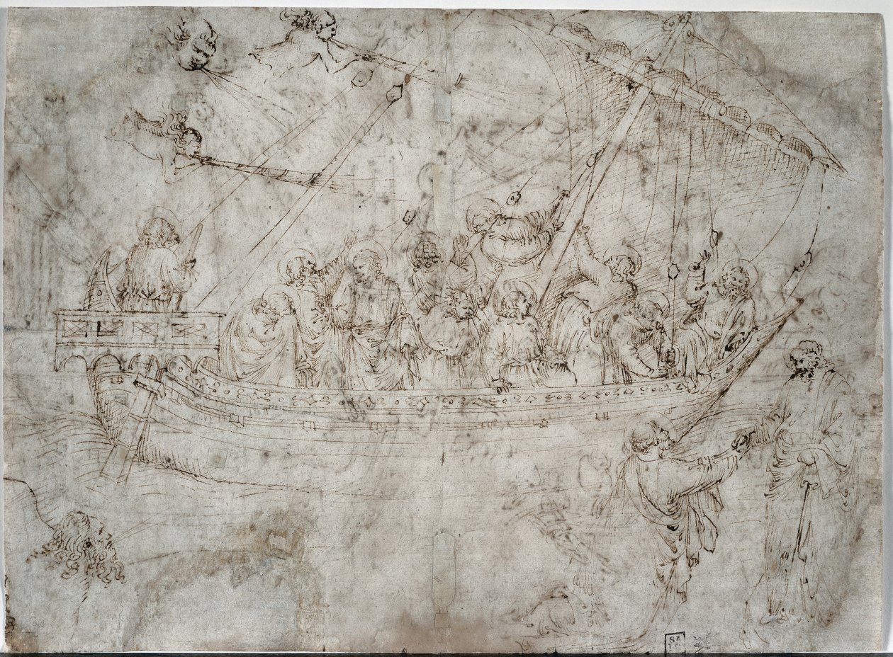 Zwei Zeichnungen von Schiffen (verso) von Parri Spinelli