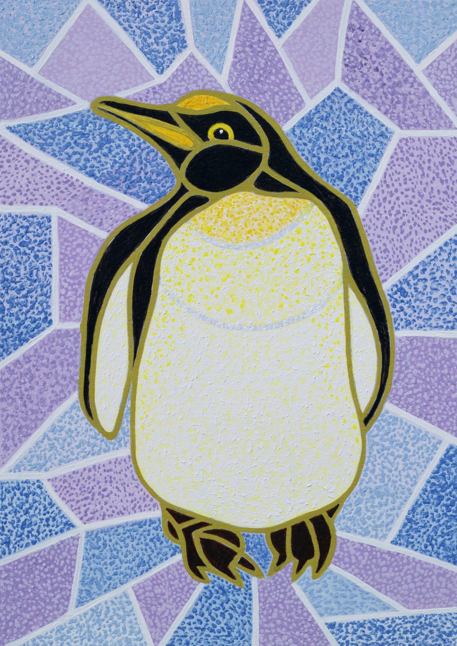 Pinguin auf Buntglas von Pat Scott