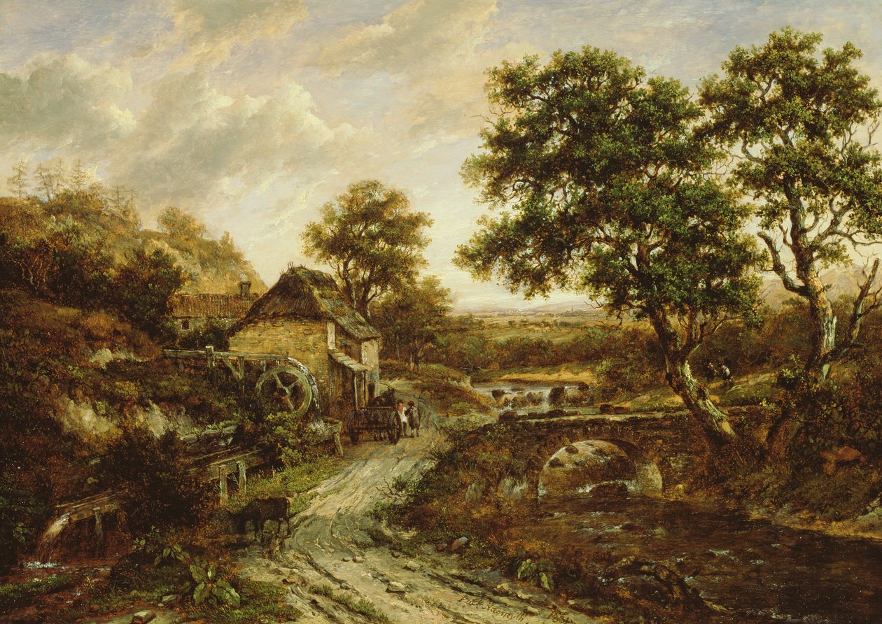 Überschossene Flintmühle in Landschaft mit Wasserfall, 1831 von Patrick Nasmyth