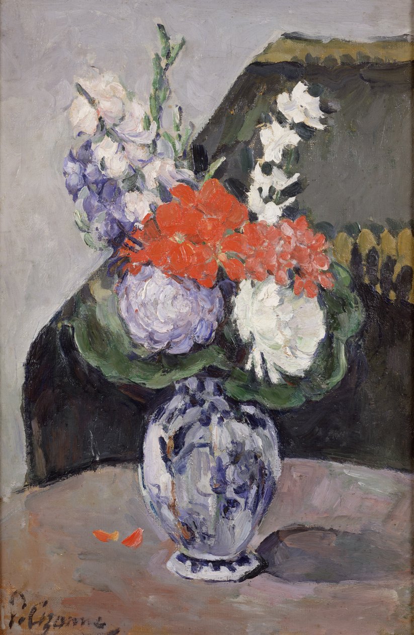 Blumen in einer kleinen Delfter Vase, ca. 1873 von Paul Cézanne