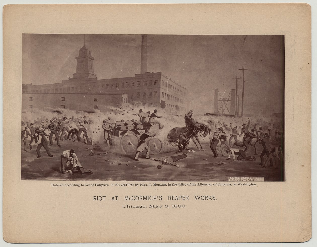 Aufruhr bei McCormicks Mähdrescherwerken, Chicago, 3. Mai 1886 von Paul J. after Morand