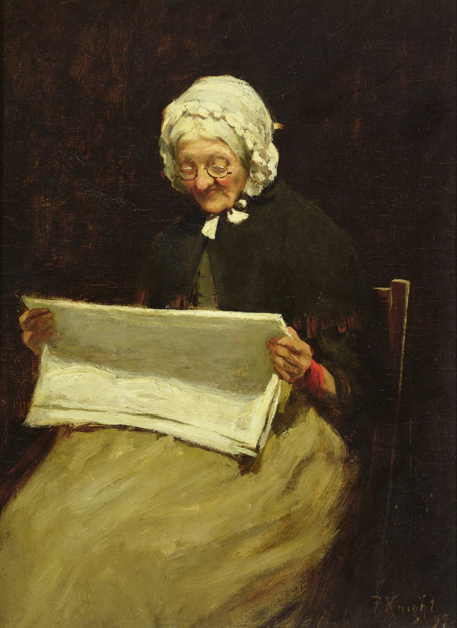 Alte Frau liest eine Zeitung, 1895 von Paul Knight