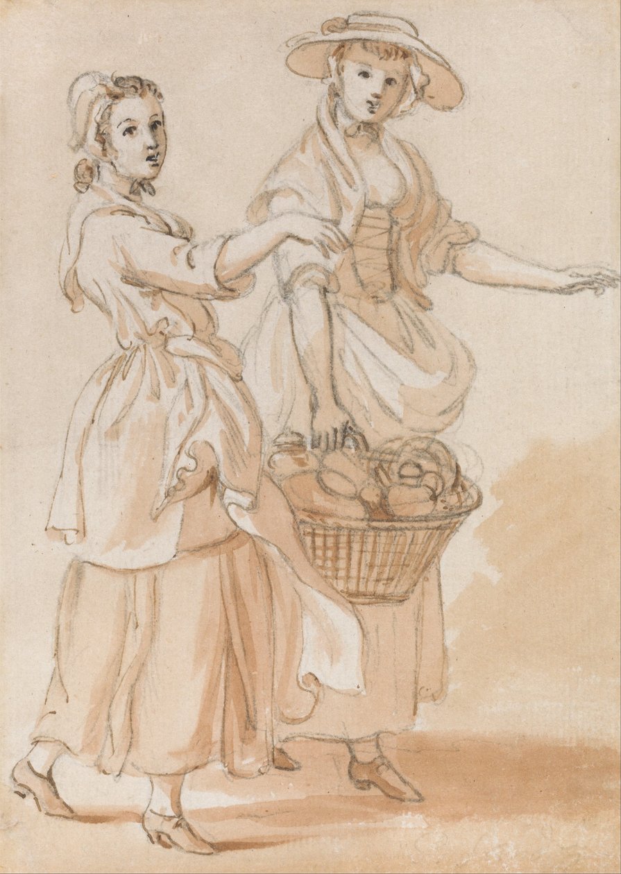 Zwei Mädchen tragen einen Korb von Paul Sandby