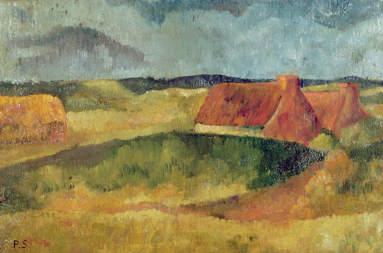Reetgedeckte Hütten in Pouldu, 1894 von Paul Sérusier