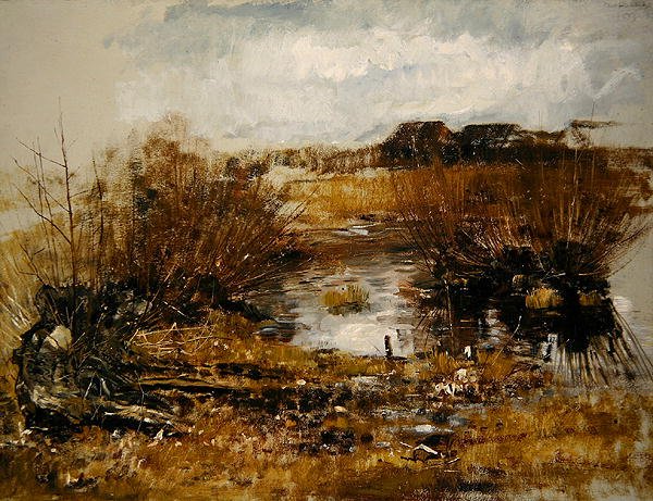 Wasserloch mit Weidensträuchern von Paul Baum