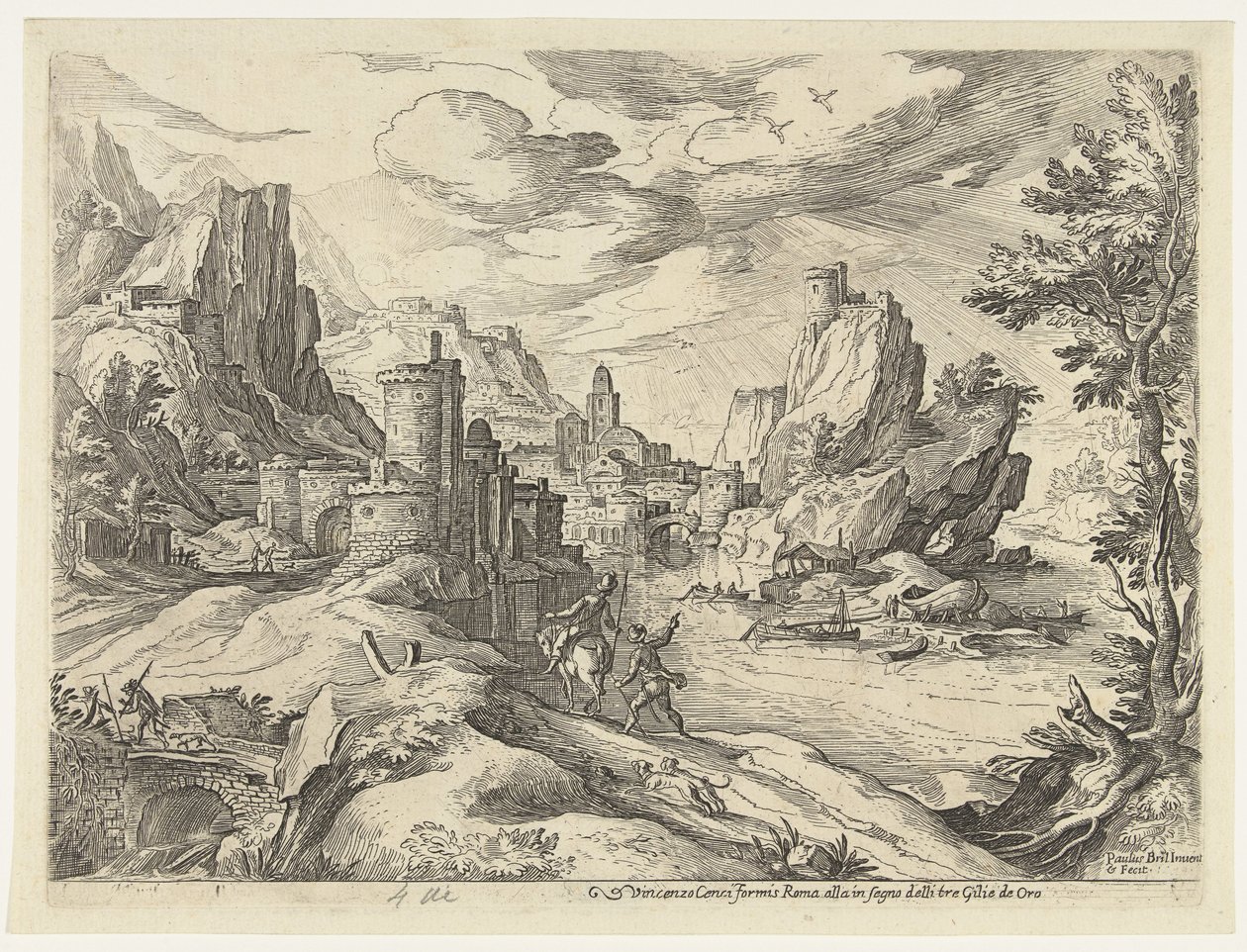 Felsenküste in Kampanien mit Stadt und Reisenden von Paul Bril