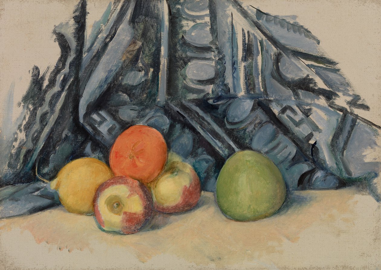 Äpfel und Tuch von Paul Cézanne
