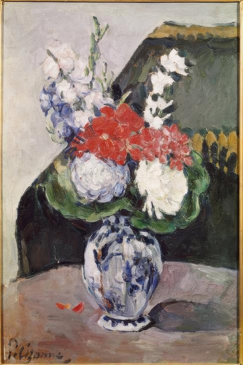 Blumenstrauß mit kleinem Delft von Paul Cézanne