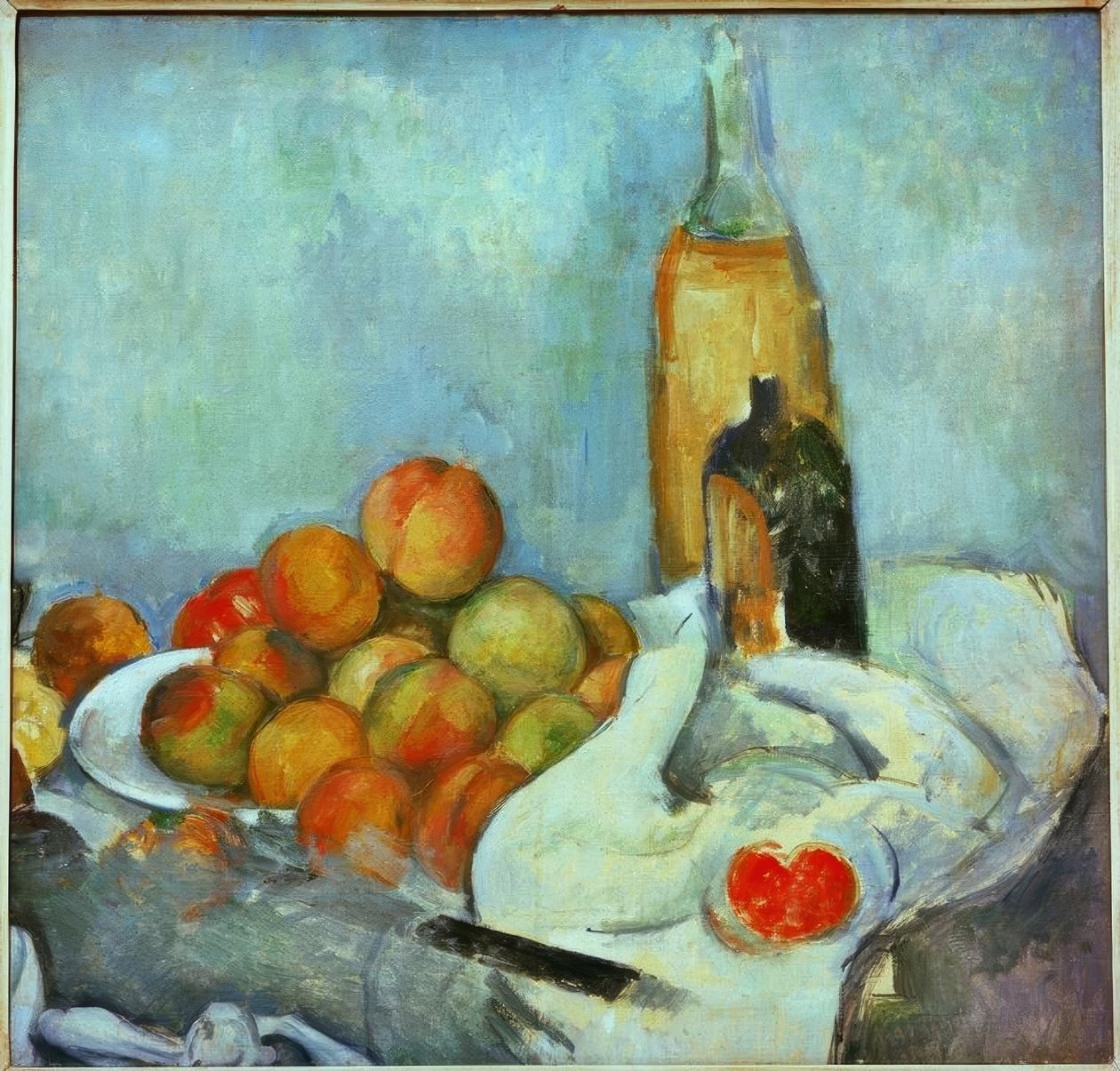 Flaschen und Pfirsiche von Paul Cézanne