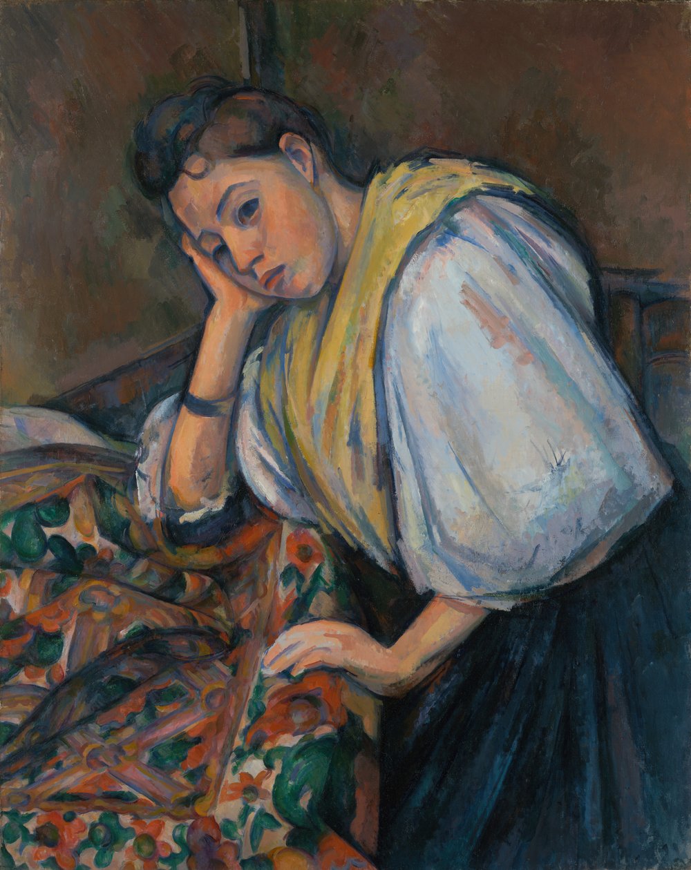 Junge Italienerin an einem Tisch von Paul Cézanne