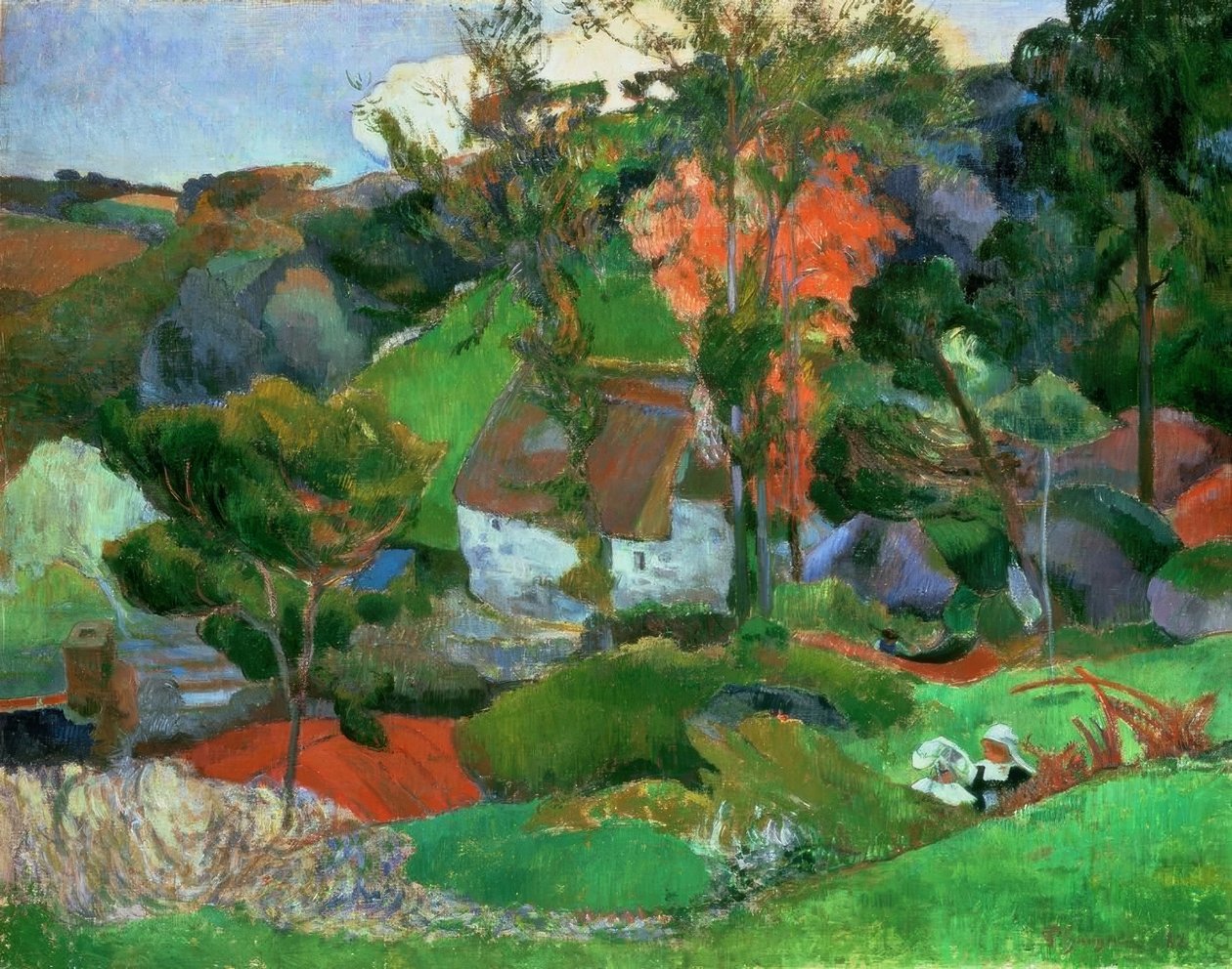 Die Frau mit dem Krug, oder Landschaft in Pont-Aven von Paul Gauguin