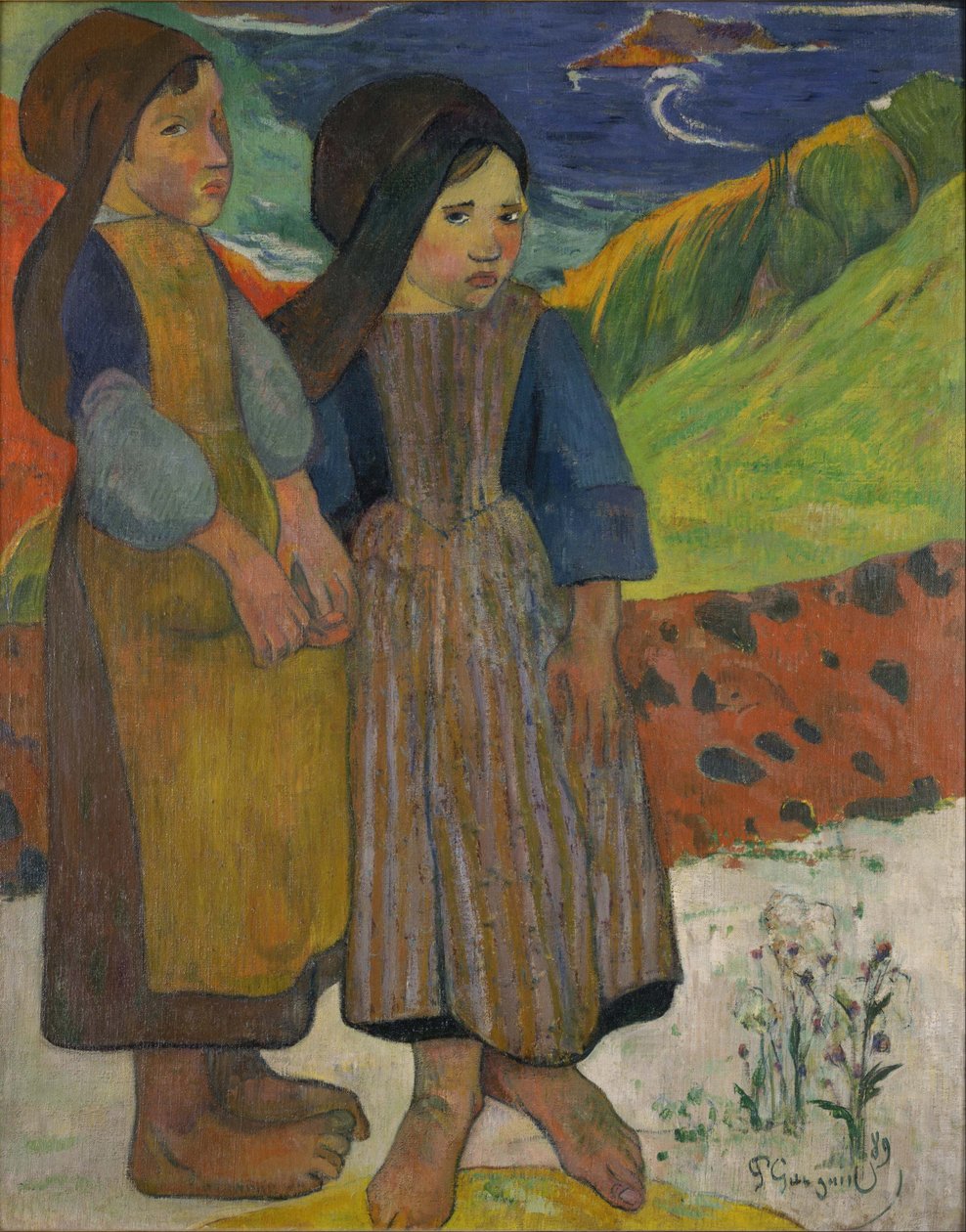 Kleine bretonische Mädchen am Meer von Paul Gauguin