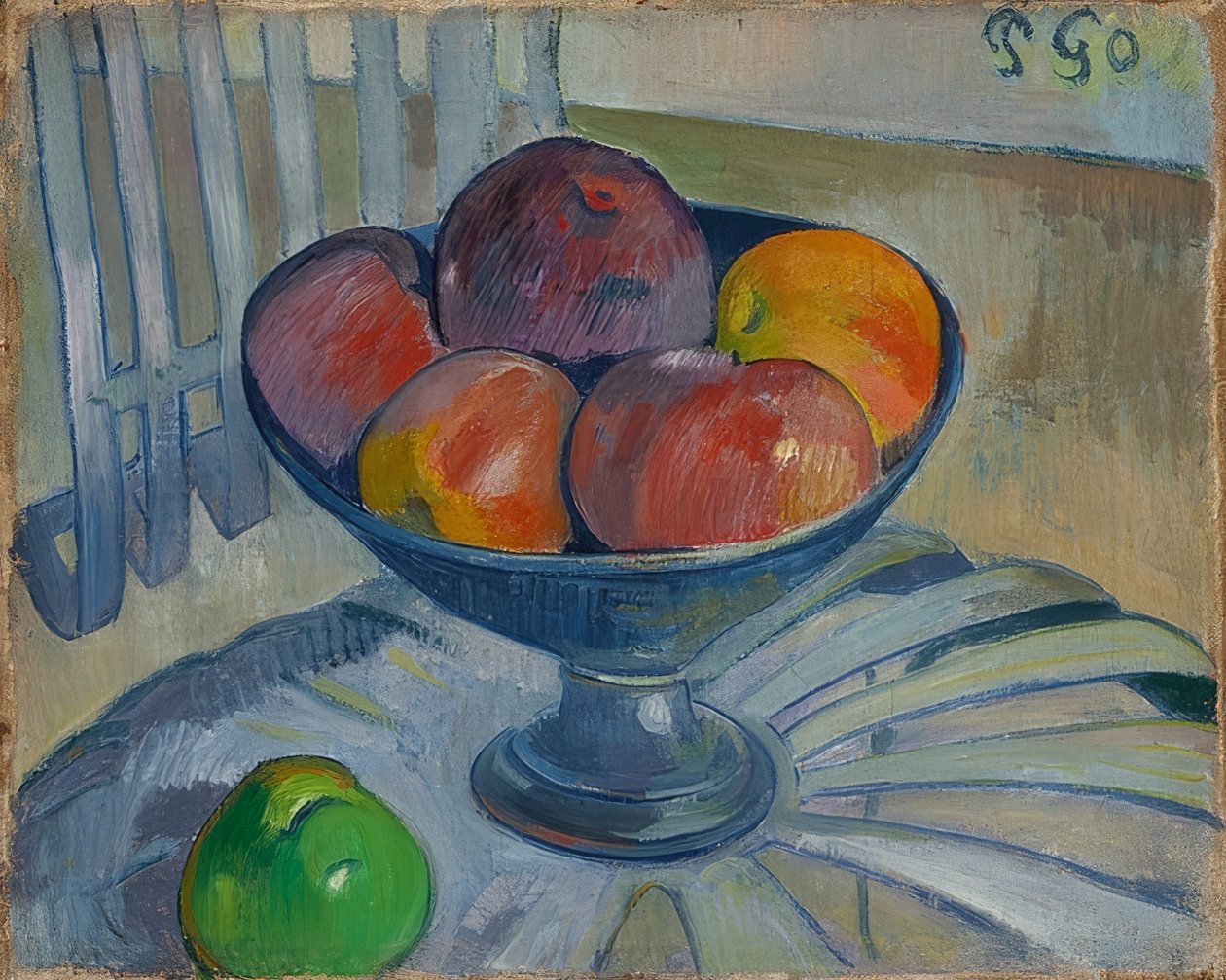 Obstschale auf einem Gartenstuhl von Paul Gauguin