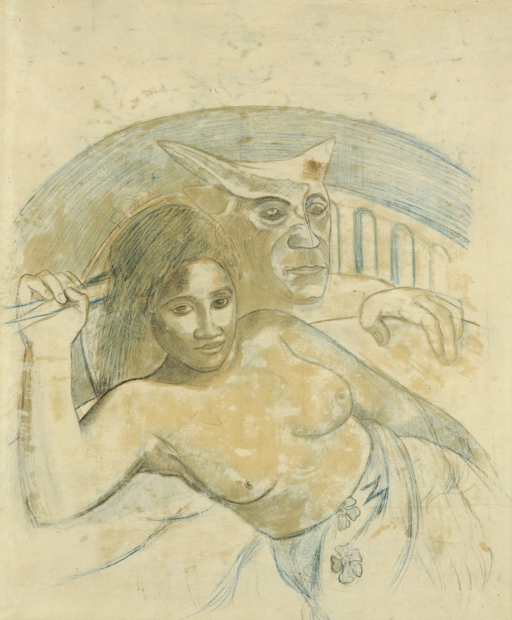 Tahitianische Frau mit bösem Geist von Paul Gauguin