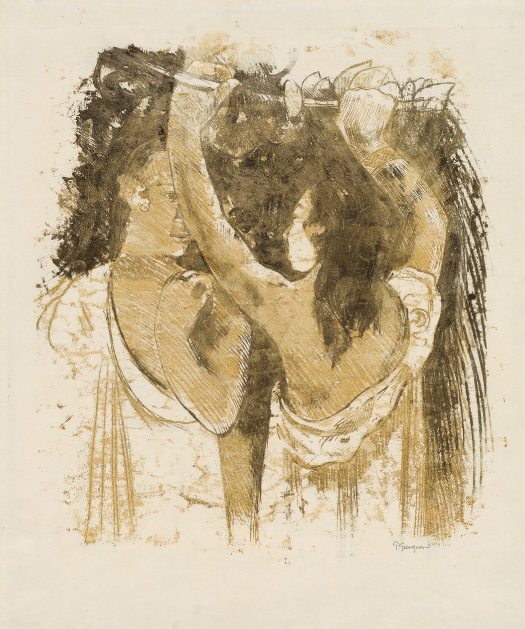 Zwei Tahitianer beim Obstpflücken [recto] von Paul Gauguin