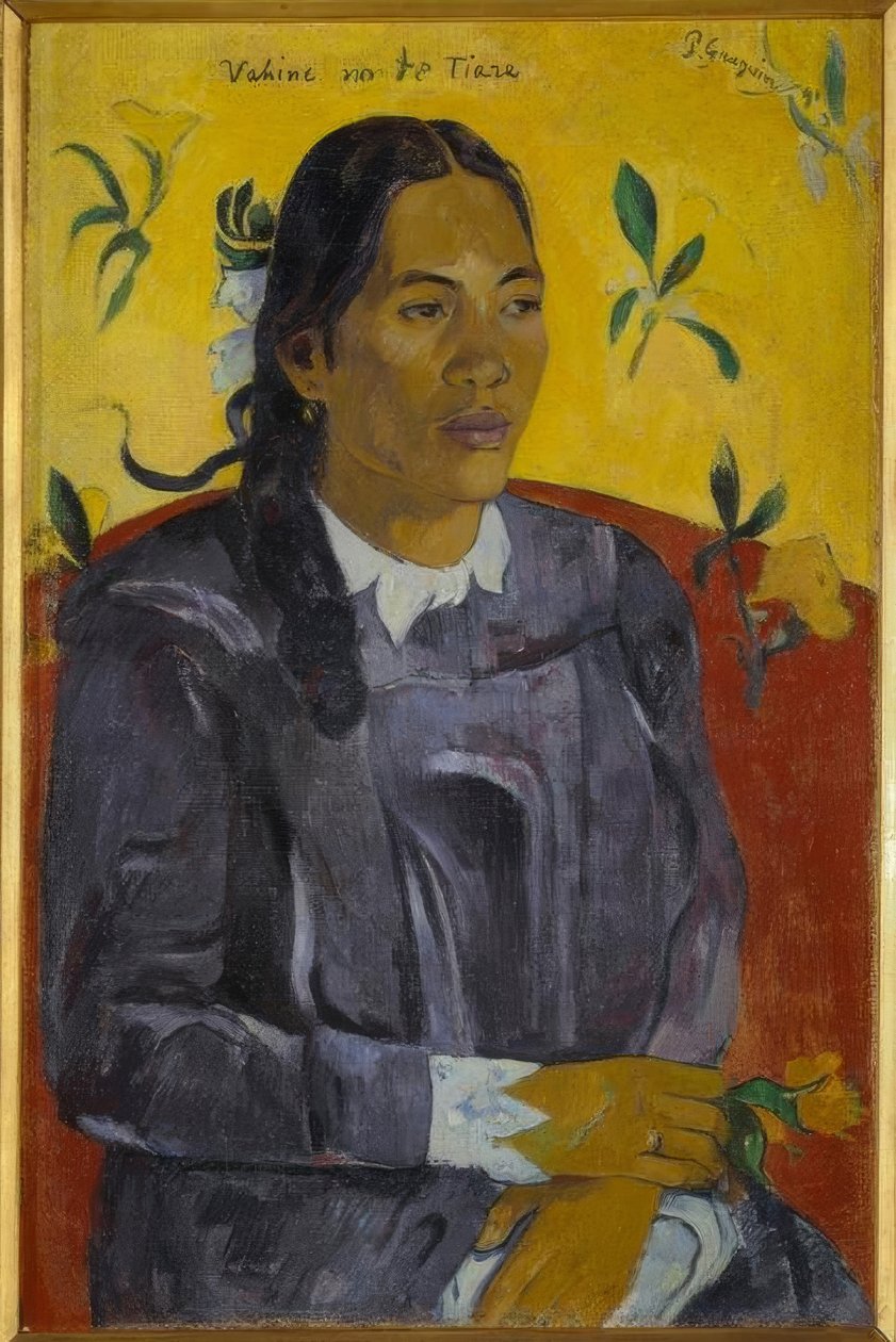 Frau mit Blume von Paul Gauguin