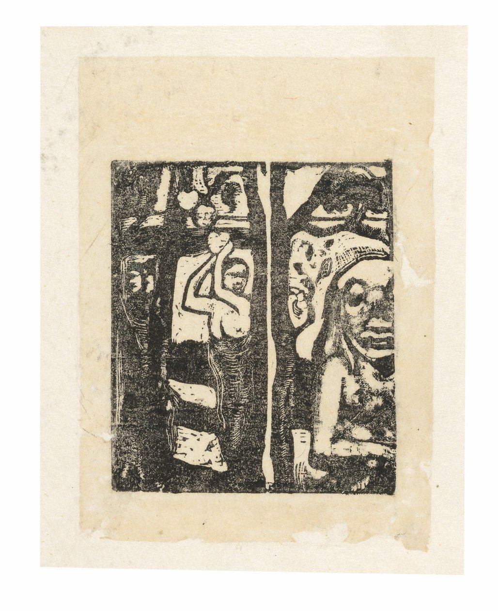 Frau pflückt Früchte und Oviri von Paul Gauguin