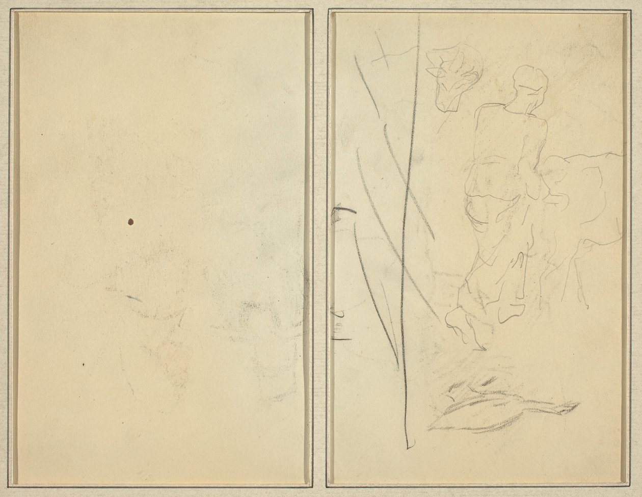 Frau mit Kuh und Gans; Gegenabdruck [verso] von Paul Gauguin