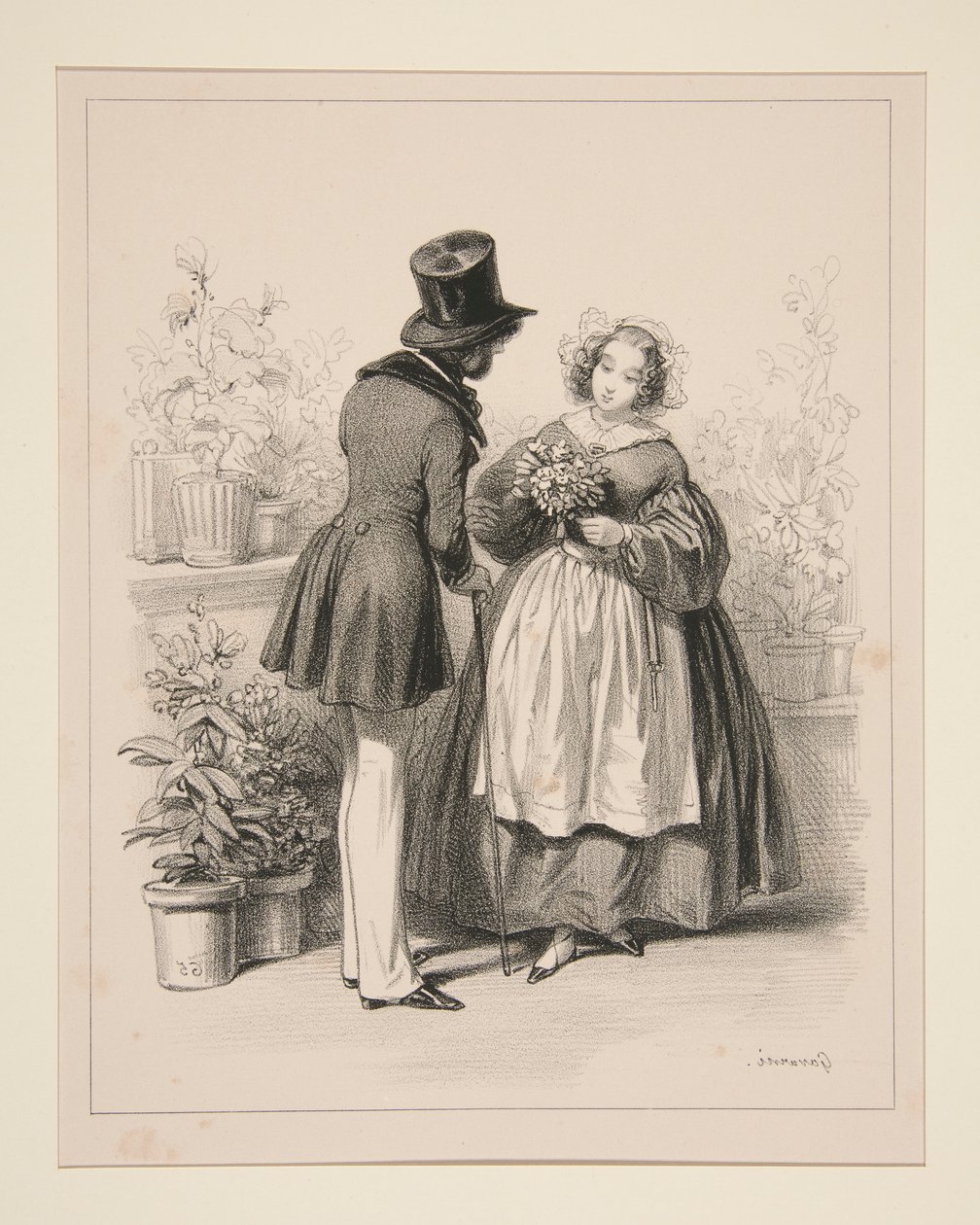 Blumenverkäuferin von Paul Gavarni