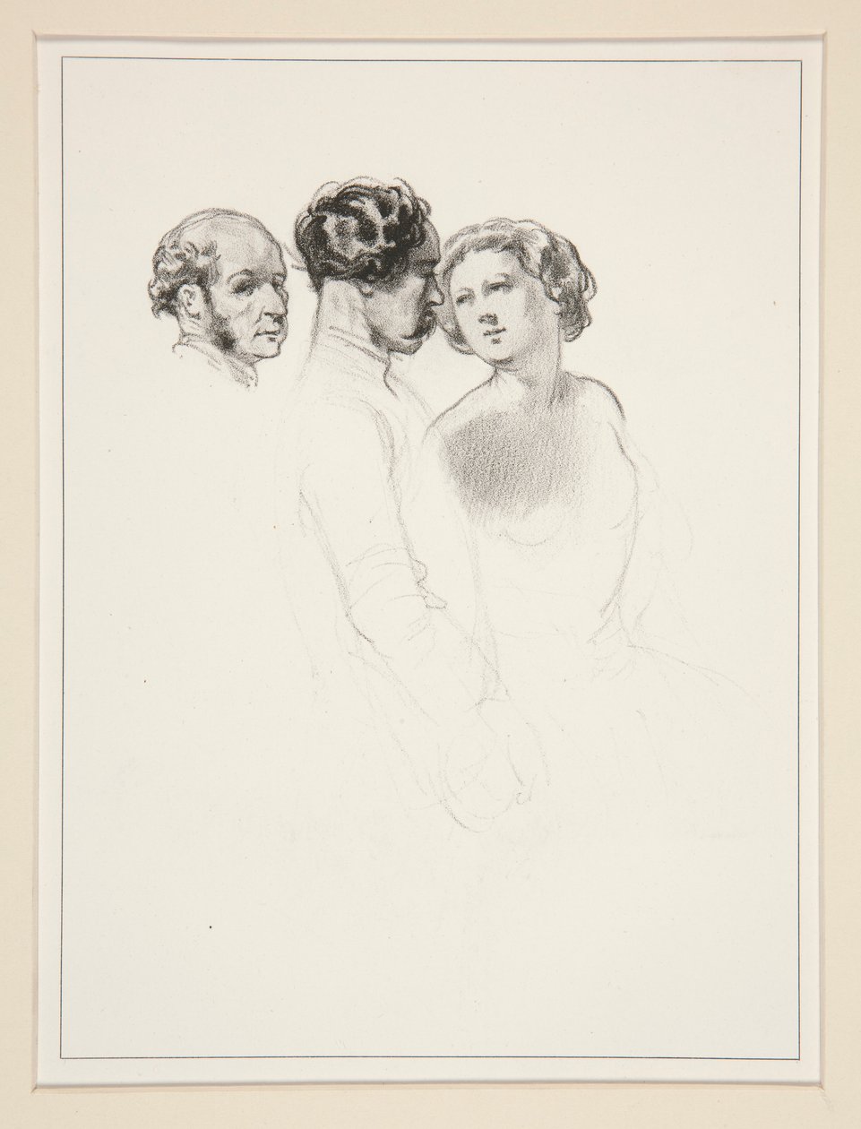 Figurenstudie; Gruppe von drei Figuren von Paul Gavarni