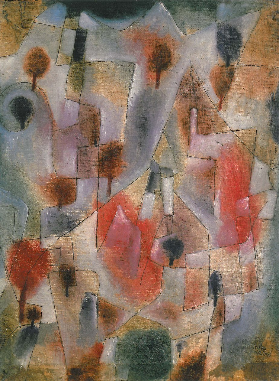 Landschaft mit blauen und roten Bäumen, 1920 von Paul Klee