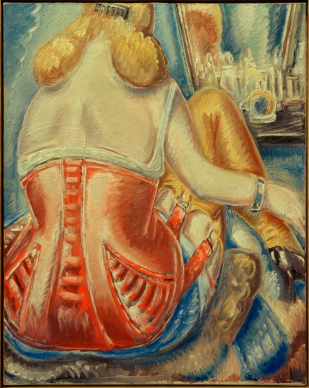 Frau in rosa Korsett von Paul Kleinschmidt