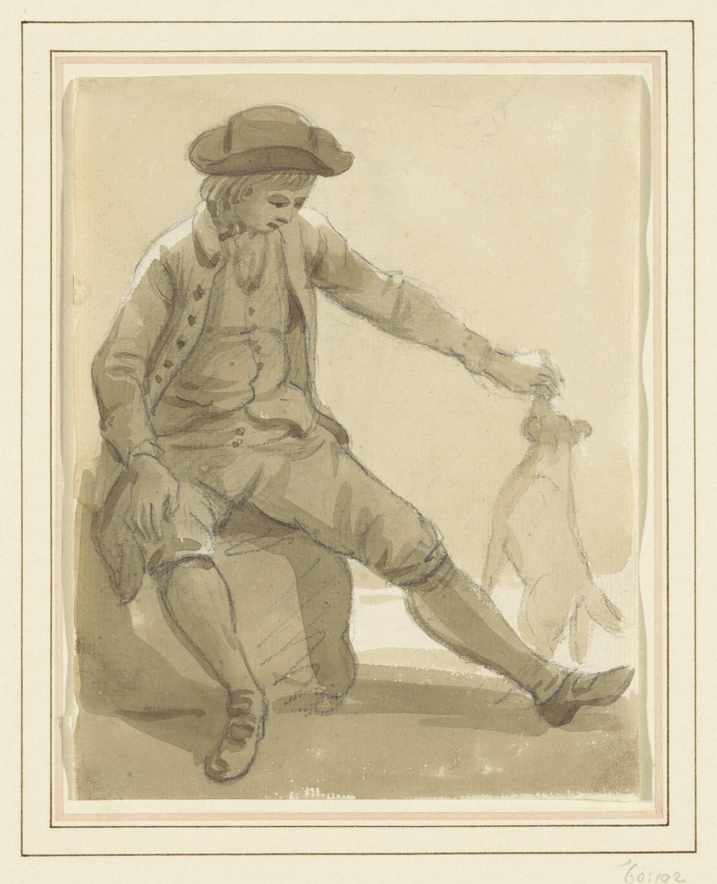 Junge spielt mit einem Hund von Paul Sandby