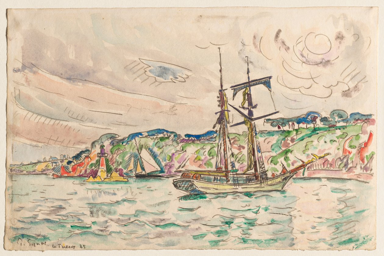 Schiffe in der Nähe des Trieux-Flusses von Paul Signac