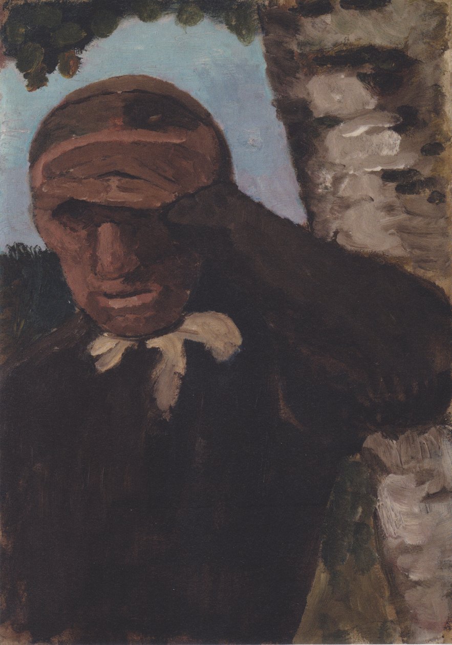 Alte Bäuerin mit Hand an der Stirn von Paula Modersohn Becker