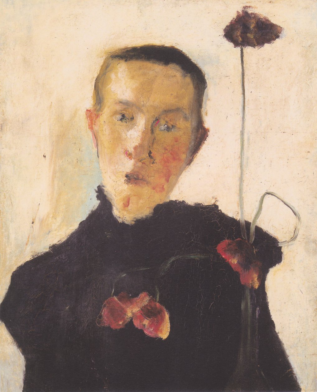 Brustbild einer Frau mit Mohnblumen von Paula Modersohn Becker