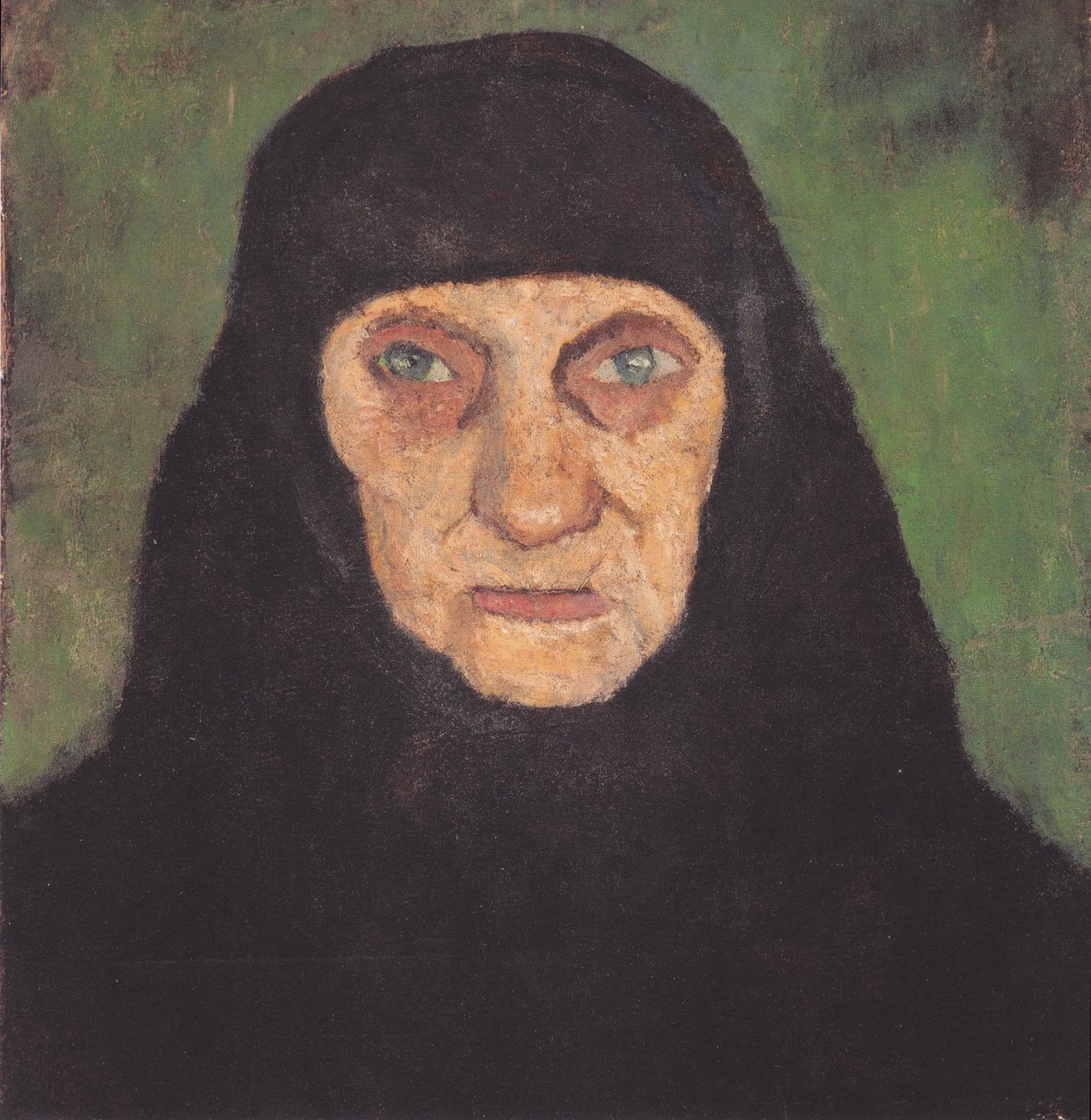 Kopf einer alten Frau mit schwarzem Kopftuch von Paula Modersohn Becker