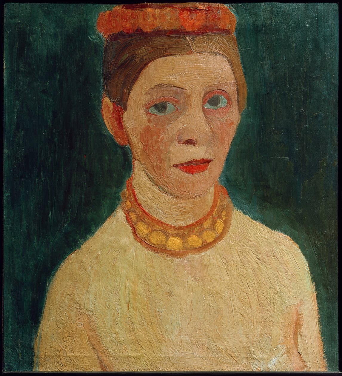 Selbstbildnis mit rotem Kranz im Haar von Paula Modersohn Becker