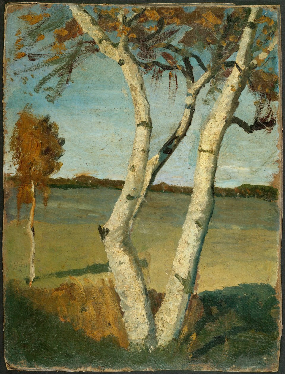 Zweistämmige Birke vor Landschaft von Paula Modersohn Becker