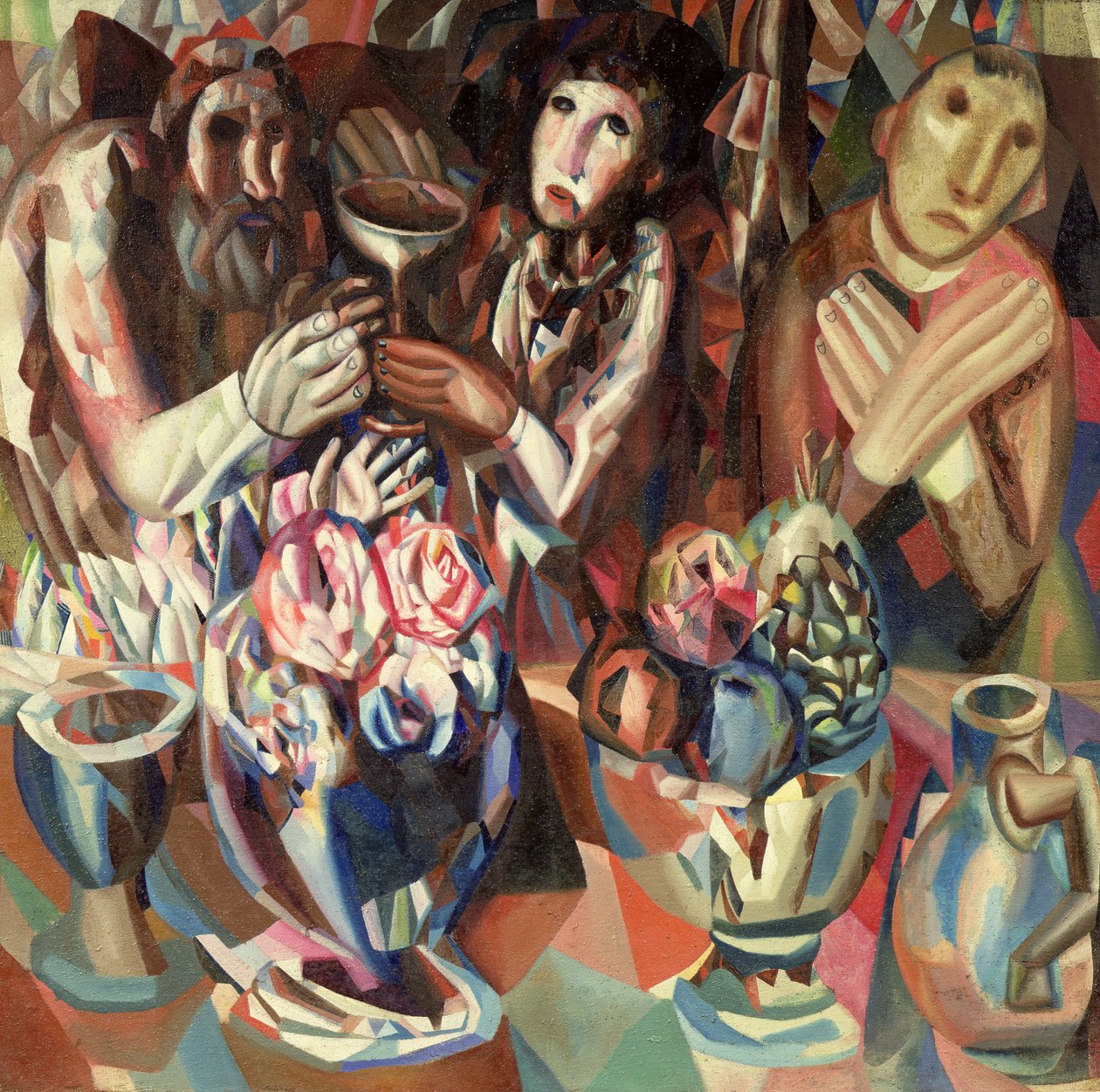 Die Drei am Tisch, 1914-15 von Pawel Nikolajewitsch Filonow