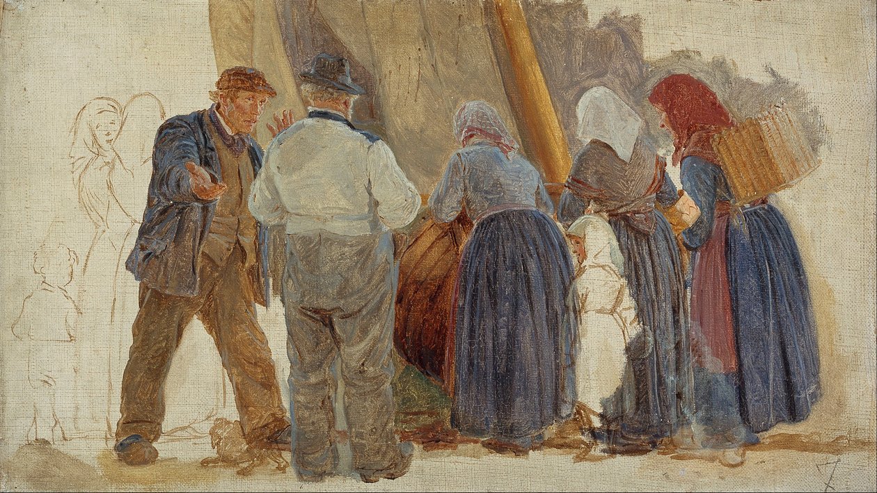 Morgen in Hornbæk. Männer und Frauen feilschen von Peder Severin Krøyer