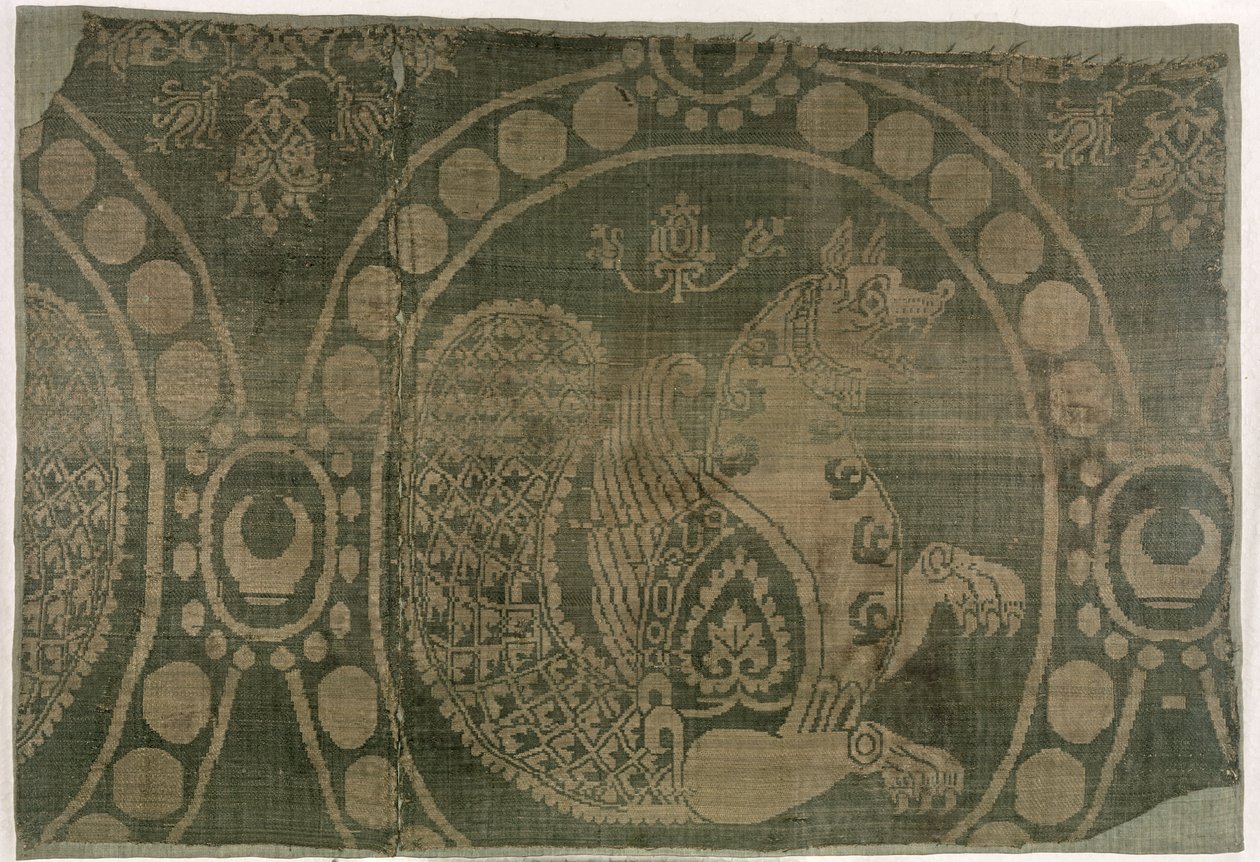 Seidenfragment mit Darstellung des Senmurv, Sassaniden-Dynastie (226-651) von Persian School