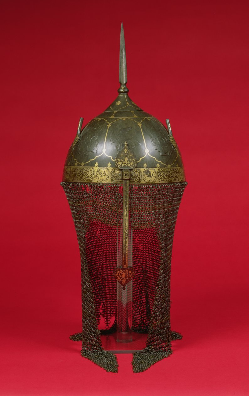 Helm mit Kettenpanzer-Schutz, Safawiden-Periode von Persian School