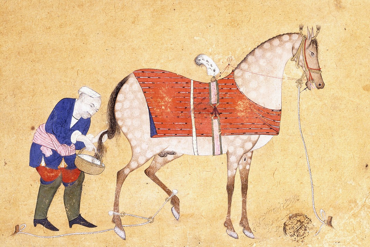 Ein Stallbursche mit einem Pferd, 1694 von Persian School