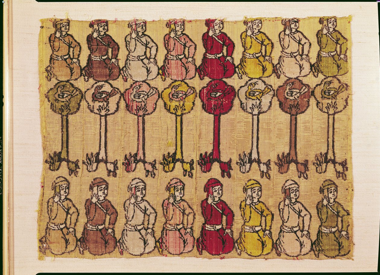 Jäger und Vögel, die in Bäumen sitzen von Persian School