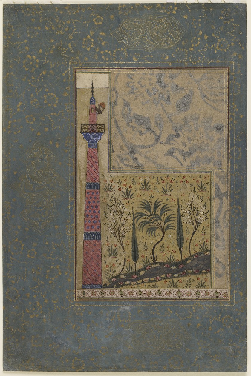 Mann auf der Spitze eines Minaretts, ca. 1417-18 von Persian School