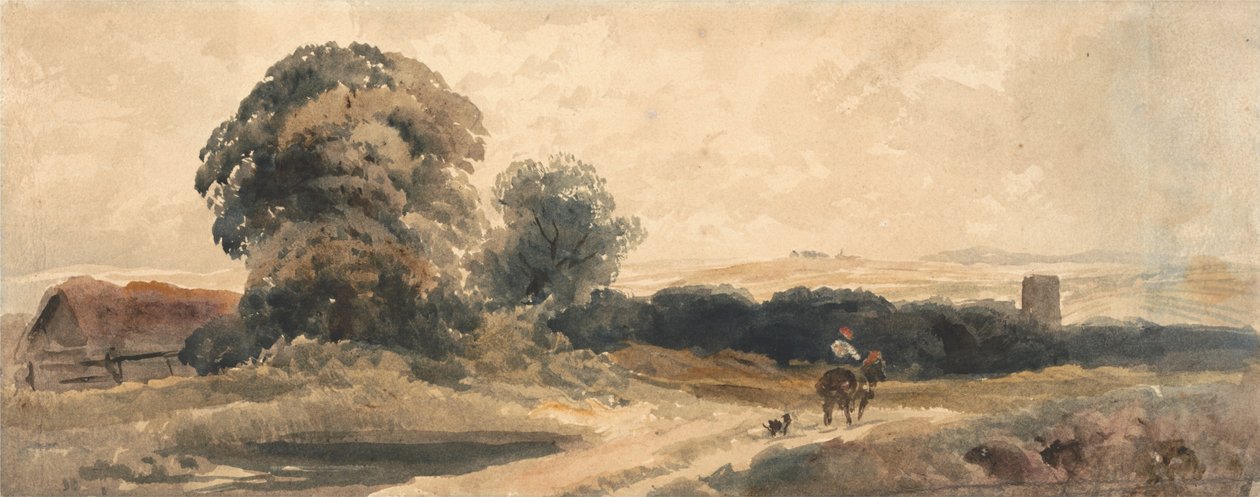 Eine Landstraße mit Reisendem zu Pferd von Peter de Wint