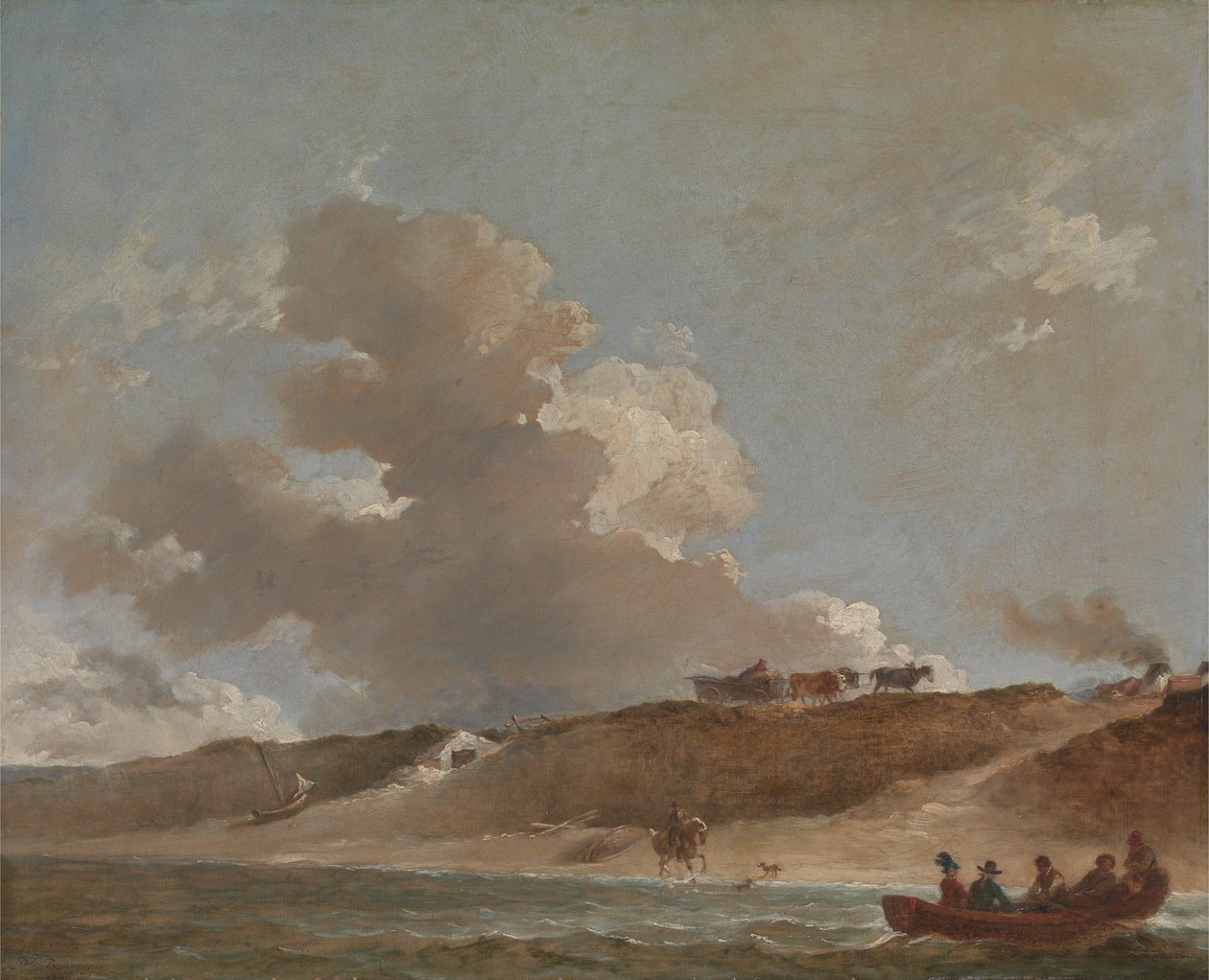 Küstenlandschaft mit einer Fähre von Francis Bourgeois