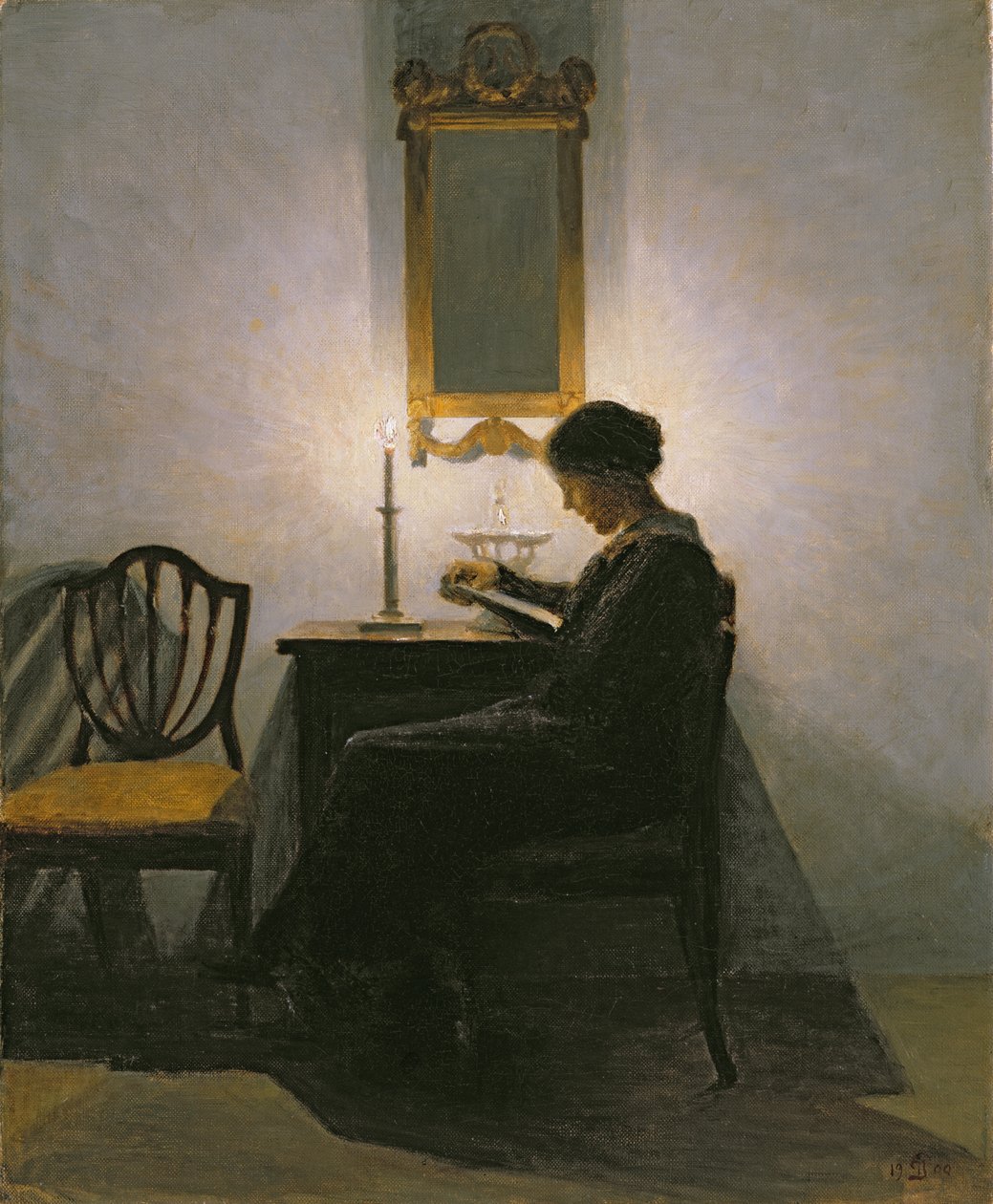 Frau liest bei Kerzenlicht, 1908 von Peter Vilhelm Ilsted