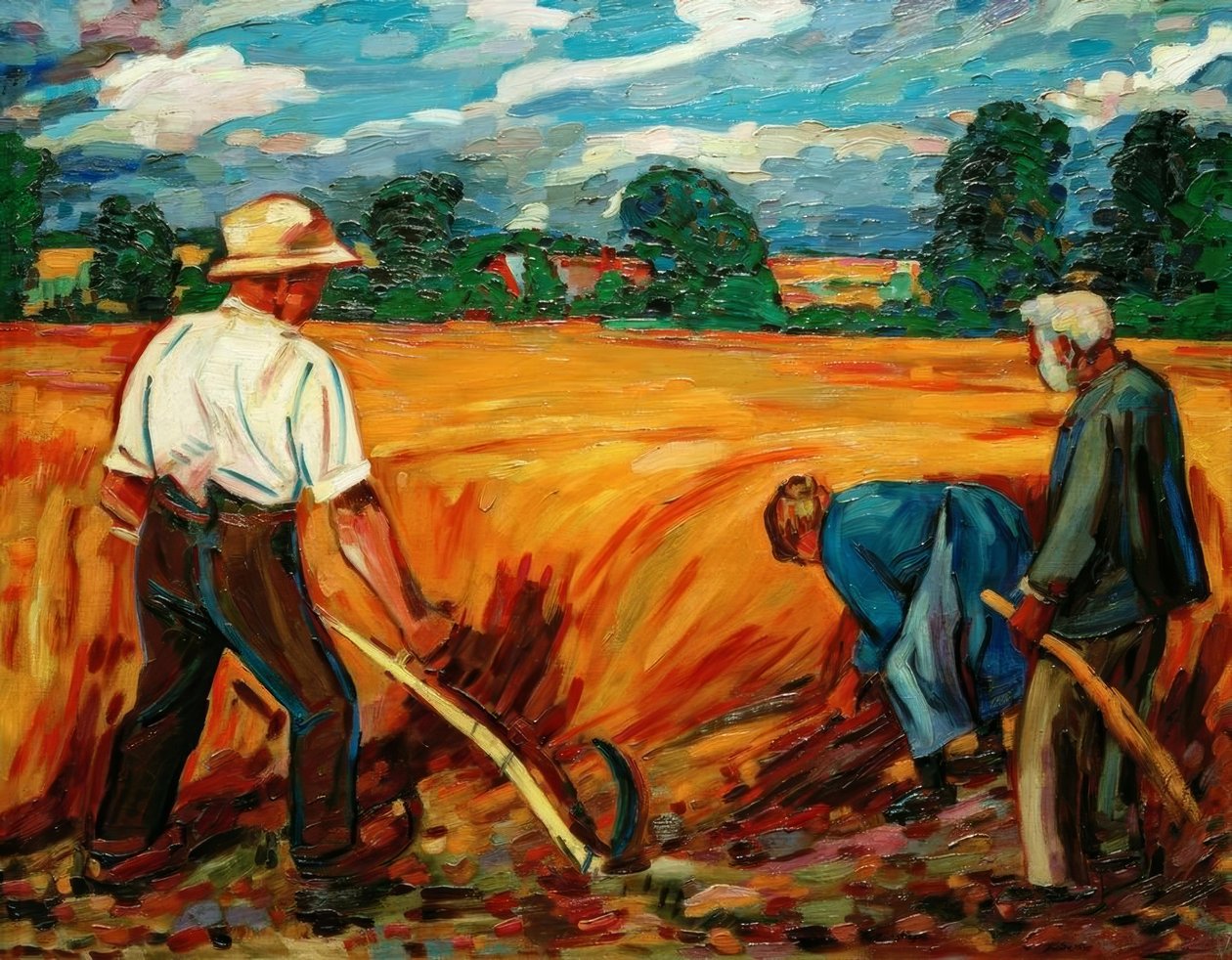 Erntefeld mit Vater und Geschwistern von Peter August Böckstiegel