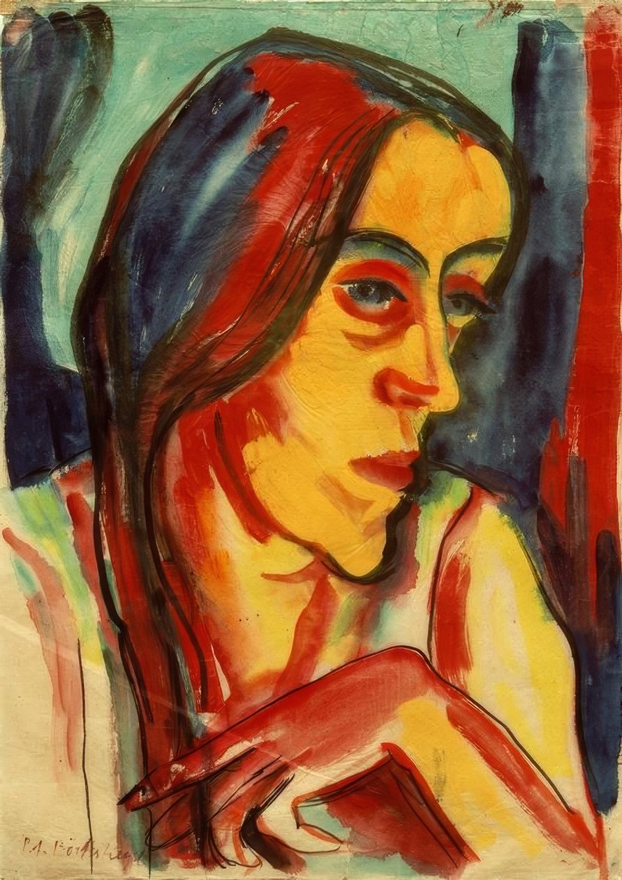 Junge Frau mit dunklem Zopf (Hanna) von Peter August Böckstiegel