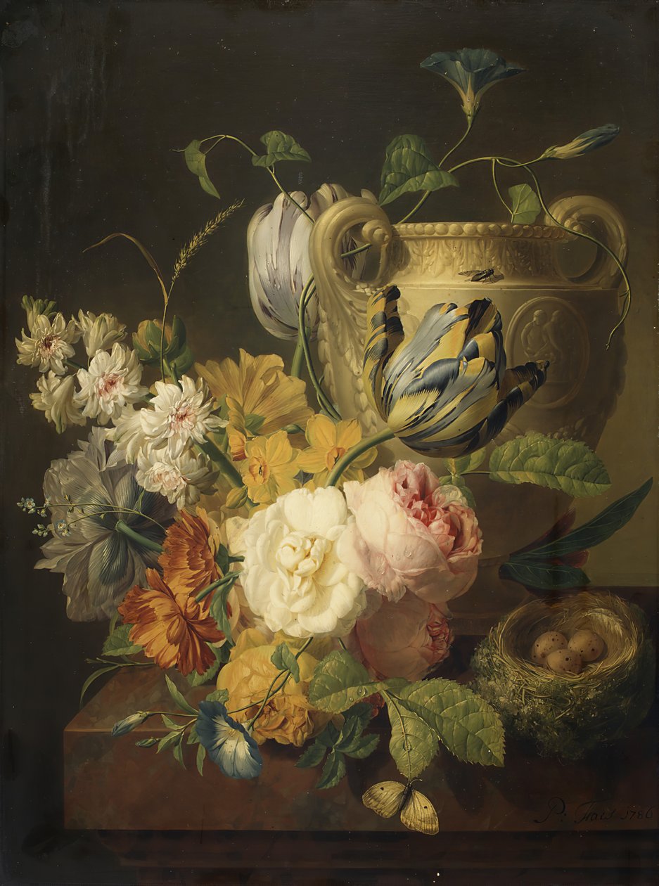 Blumen bei einer Steinvase von Peter Faes