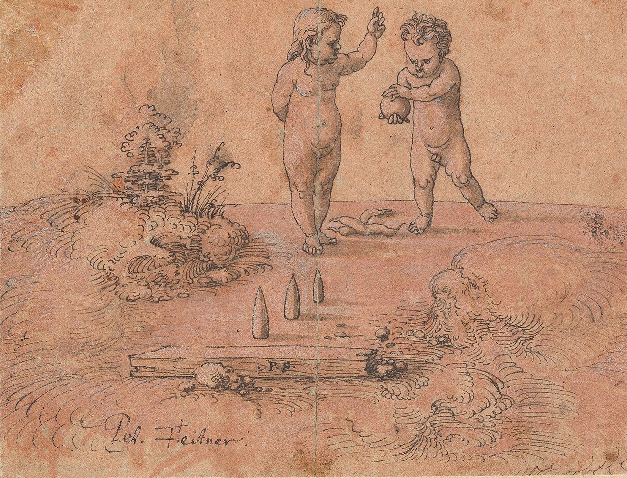 Zwei Kinder spielen mit einem Ball, 1500-1546 von Peter Flötner