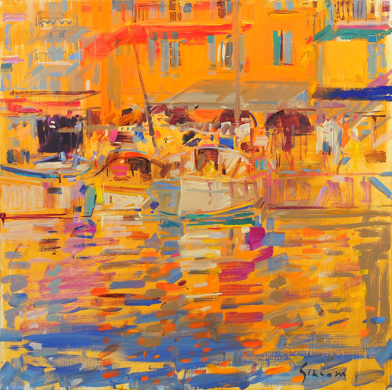 Boote im Hafen Saint Tropez von Peter Graham (Contemporary)