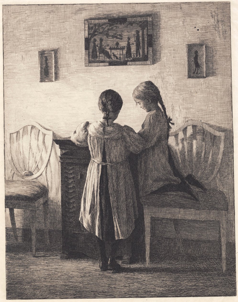 Interieur mit zwei kleinen Mädchen von Peter Vilhelm Ilsted
